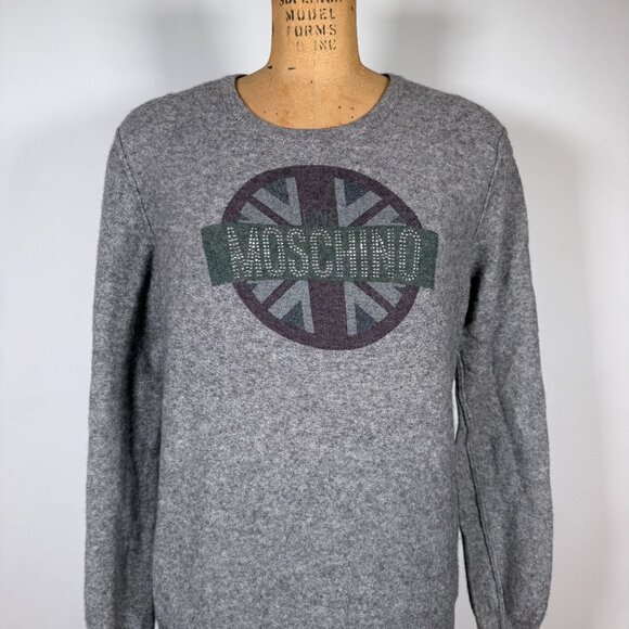 Y2K Love Moschino Wool Blend UK Flag Rhinestone Sweater - Picture 1 of 8